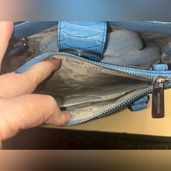 NWT MICHAEL KORS KELLEN SKY BLUE EMBOSSED Medium SATCHEL LEATHER MSRP $328 - Picture 10 of 14